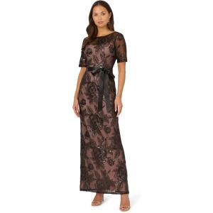 Adrianna Papell Womens Sequin Lace Mermaid Dress(Black/Nude)
