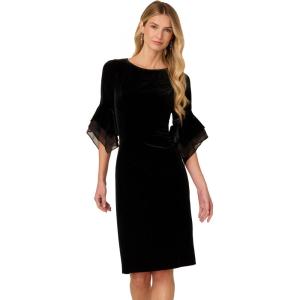 Adrianna Papell Womens Velvet Bell Sleeve Short Dress(Black)