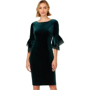 Adrianna Papell Womens Velvet Bell Sleeve Short Dress(Hunter)