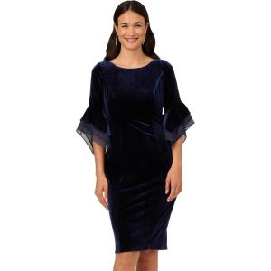 Adrianna Papell Womens Velvet Bell Sleeve Short Dress(Midnight)