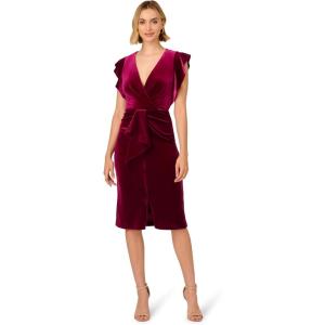Adrianna Papell Womens Velvet Surplice Midi Dress(Beyond Fuchsia)