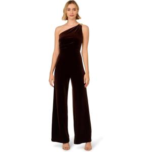 Adrianna Papell womens Velvet One Shoulder Jumpsuit(Dark Brown)