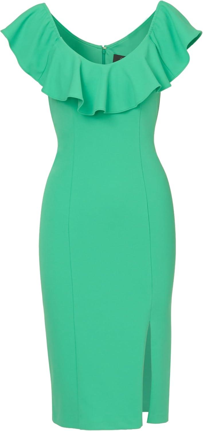 image:imageAdrianna Papell Womens Knit Crepe Ruffle MIDI DressFlora Green
