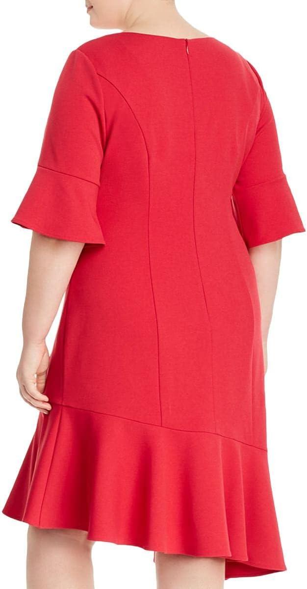 image:imageAdrianna Papell Womens Knit Crepe Ruffle MIDI DressWarm Cherry