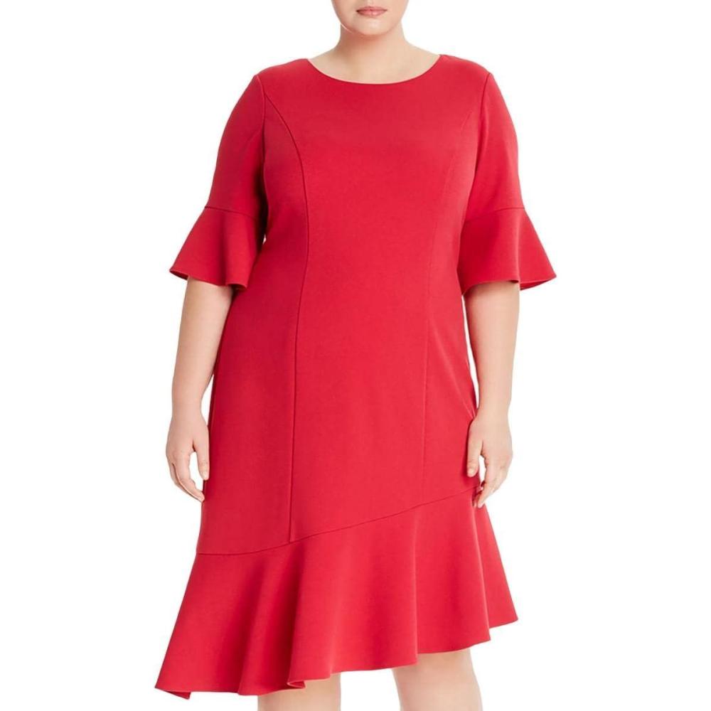image:imageAdrianna Papell Womens Knit Crepe Ruffle MIDI DressWarm Cherry