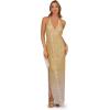 Adrianna Papell Beaded Halter Long Dress, Silver/Gold,