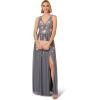 Adrianna Papell Womens Beaded Mesh Long Dress(Dusty Blue Multi)