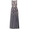 Adrianna Papell Womens Beaded Mesh Long Dress(Dusty Blue Multi)