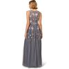 Adrianna Papell Womens Beaded Mesh Long Dress(Dusty Blue Multi)