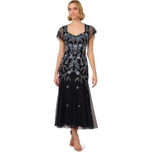 Adrianna Papell Womens Embellished Godet Dress(Midnight Multi)