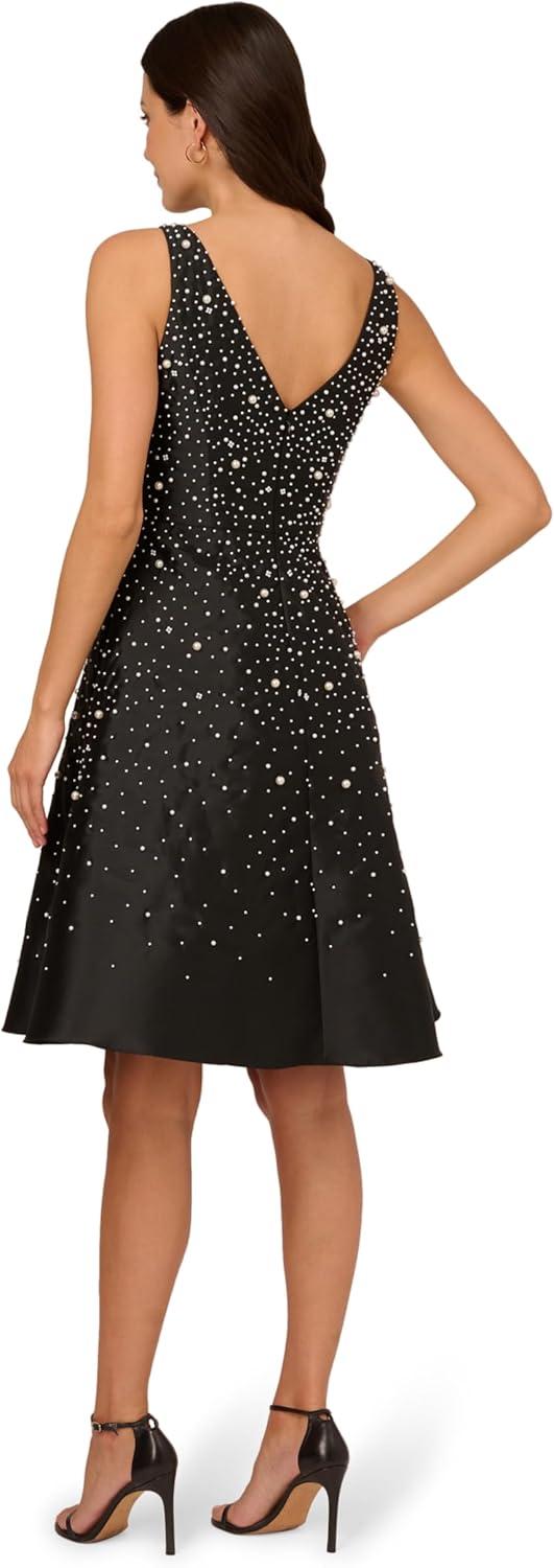 image:imageAdrianna Papell Womens Bead Taffeta Midi DressBlackIvory