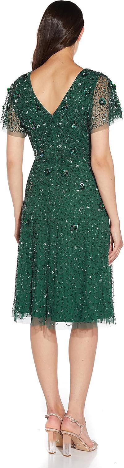 image:imageAdrianna Papell Womens Beaded Flutter DressDusty Emerald