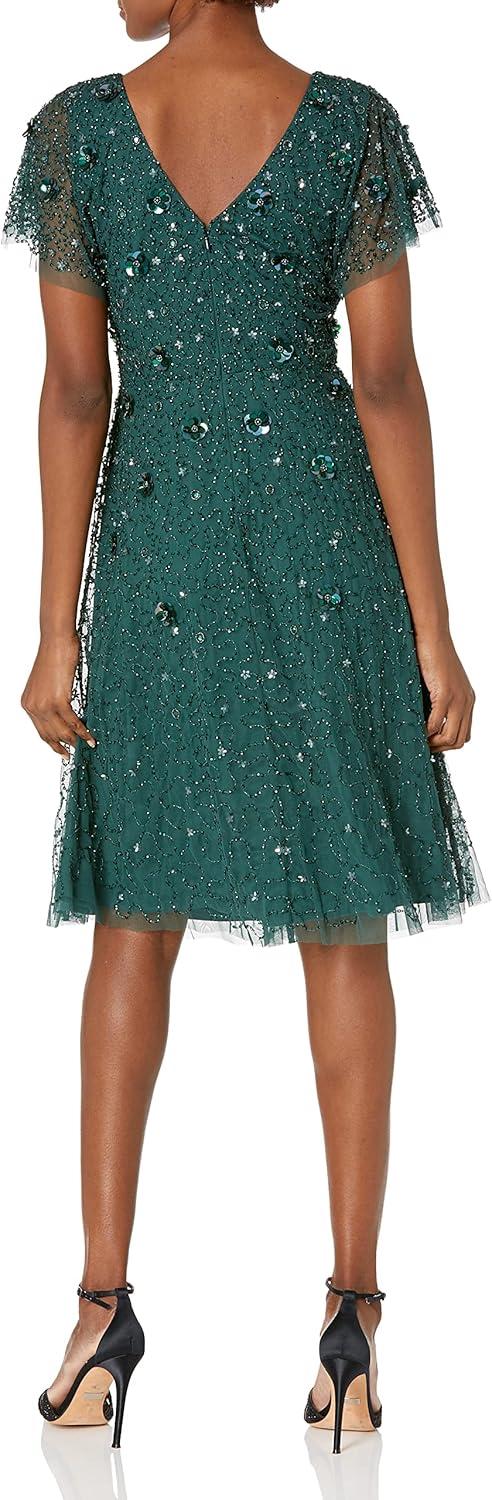 image:imageAdrianna Papell Womens Beaded Flutter DressDusty Emerald