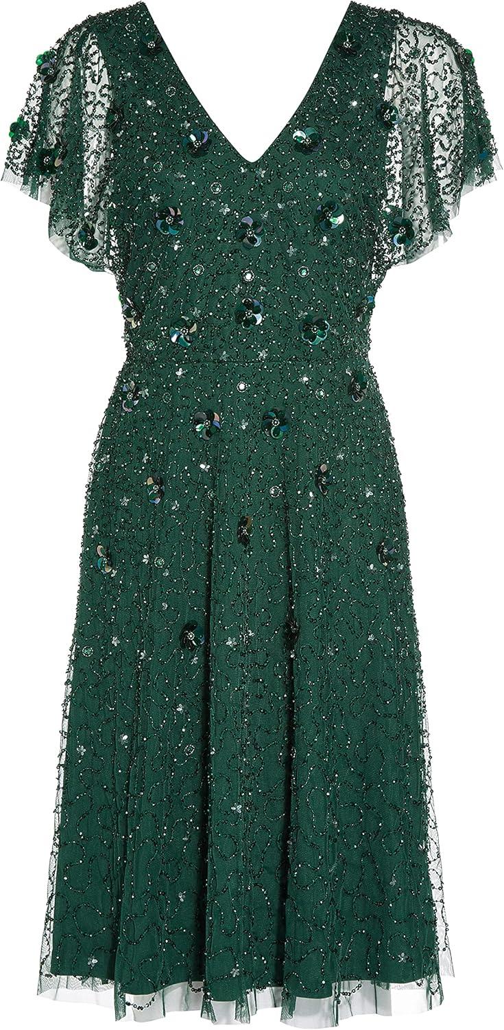 image:imageAdrianna Papell Womens Beaded Flutter DressDusty Emerald