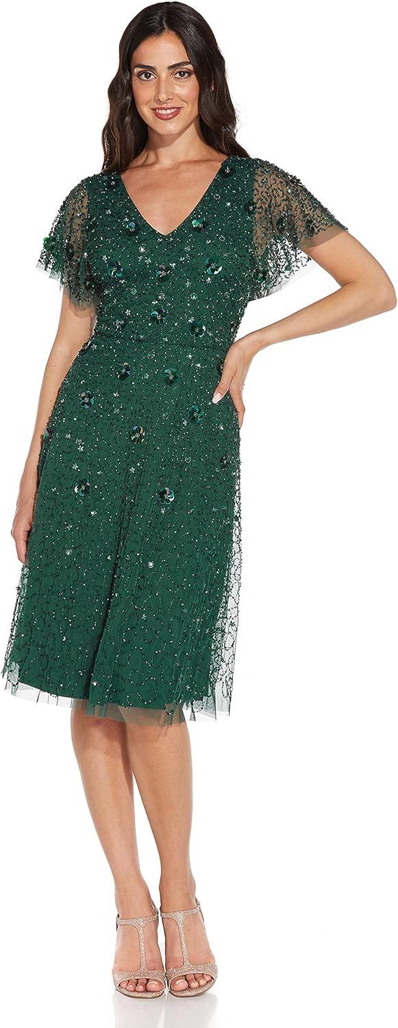 image:imageAdrianna Papell Womens Beaded Flutter DressDusty Emerald