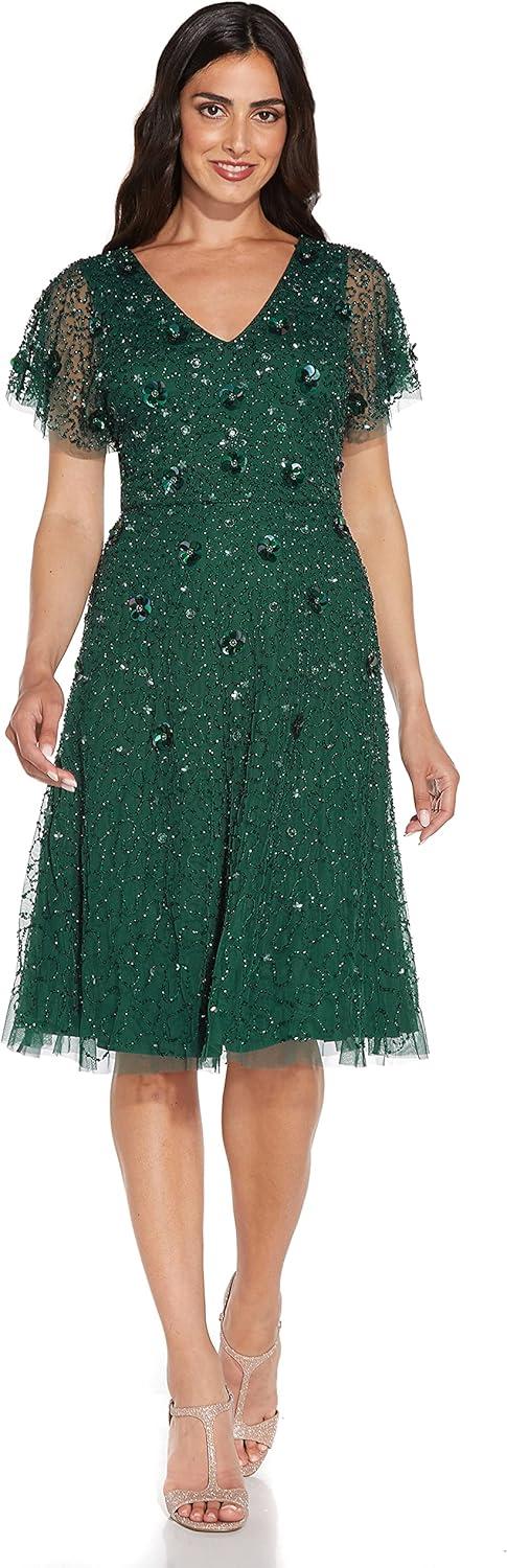 image:imageAdrianna Papell Womens Beaded Flutter DressDusty Emerald