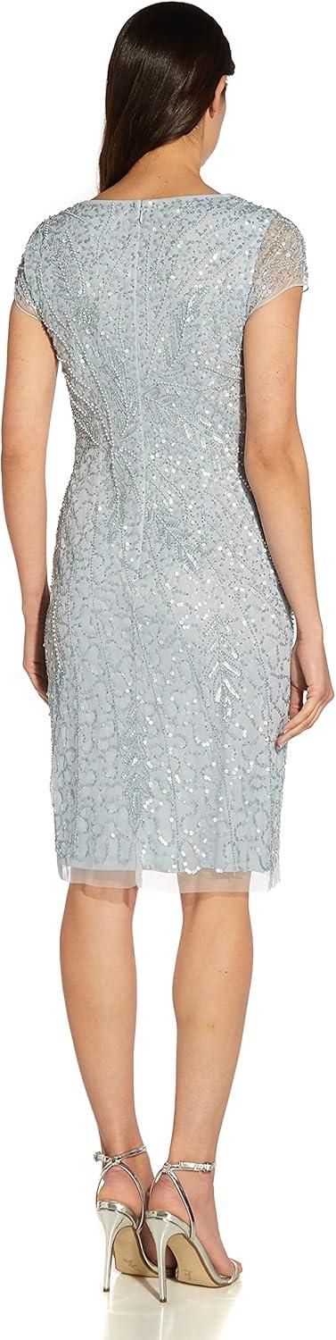image:imageAdrianna Papell Womens Beaded Mesh Inset SheathGlacier