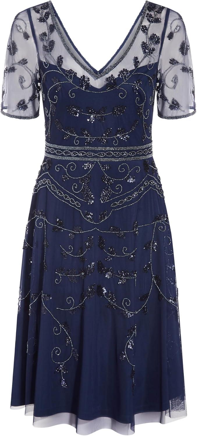 image:imageAdrianna Papell Womens Beaded Midi DressLight Navy