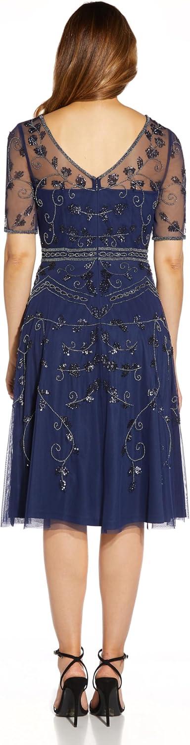 image:imageAdrianna Papell Womens Beaded Midi DressLight Navy