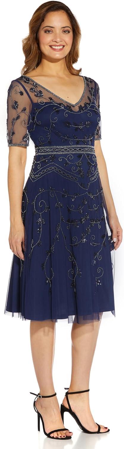 image:imageAdrianna Papell Womens Beaded Midi DressLight Navy
