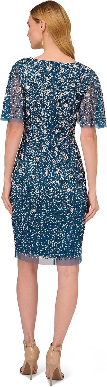 image:imageAdrianna Papell Womens Beaded VNeckline Short DressTeal Sapphire