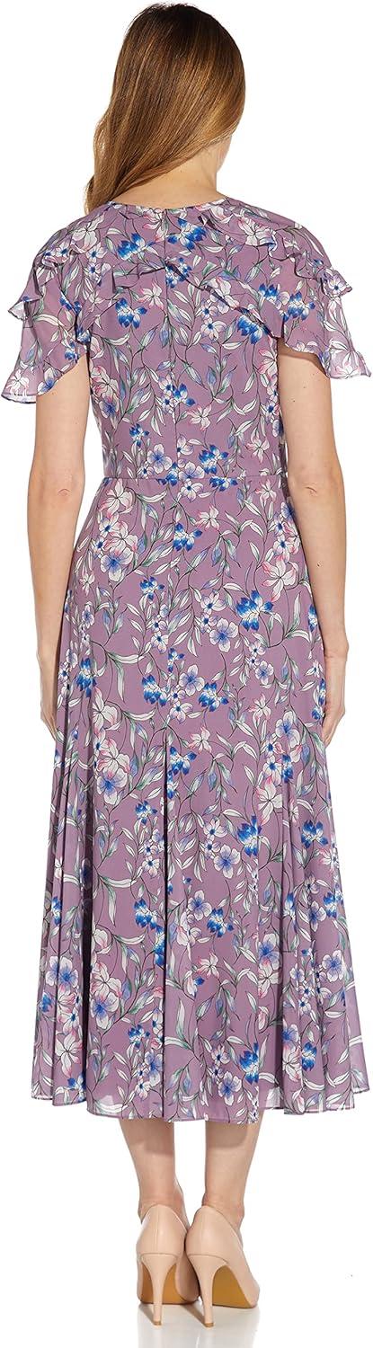 image:imageAdrianna Papell Womens Floral Print Ruffle Midi DressPurple Multi