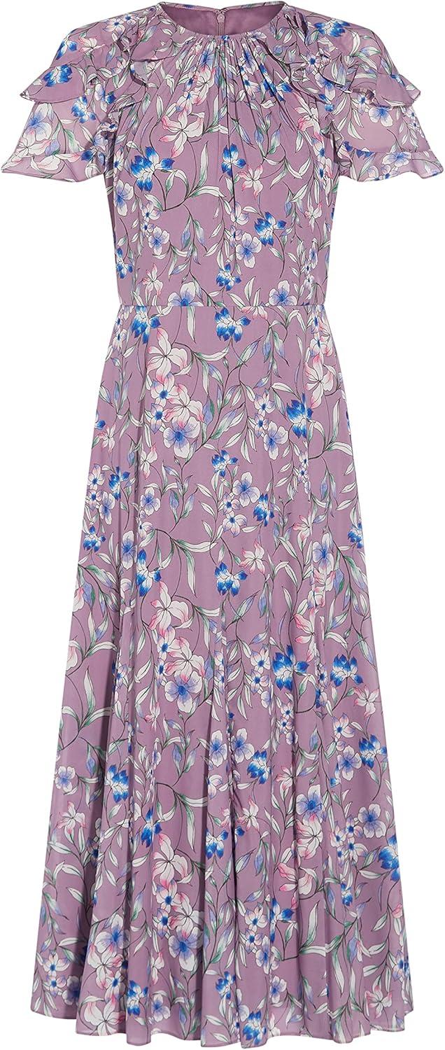 image:imageAdrianna Papell Womens Floral Print Ruffle Midi DressPurple Multi