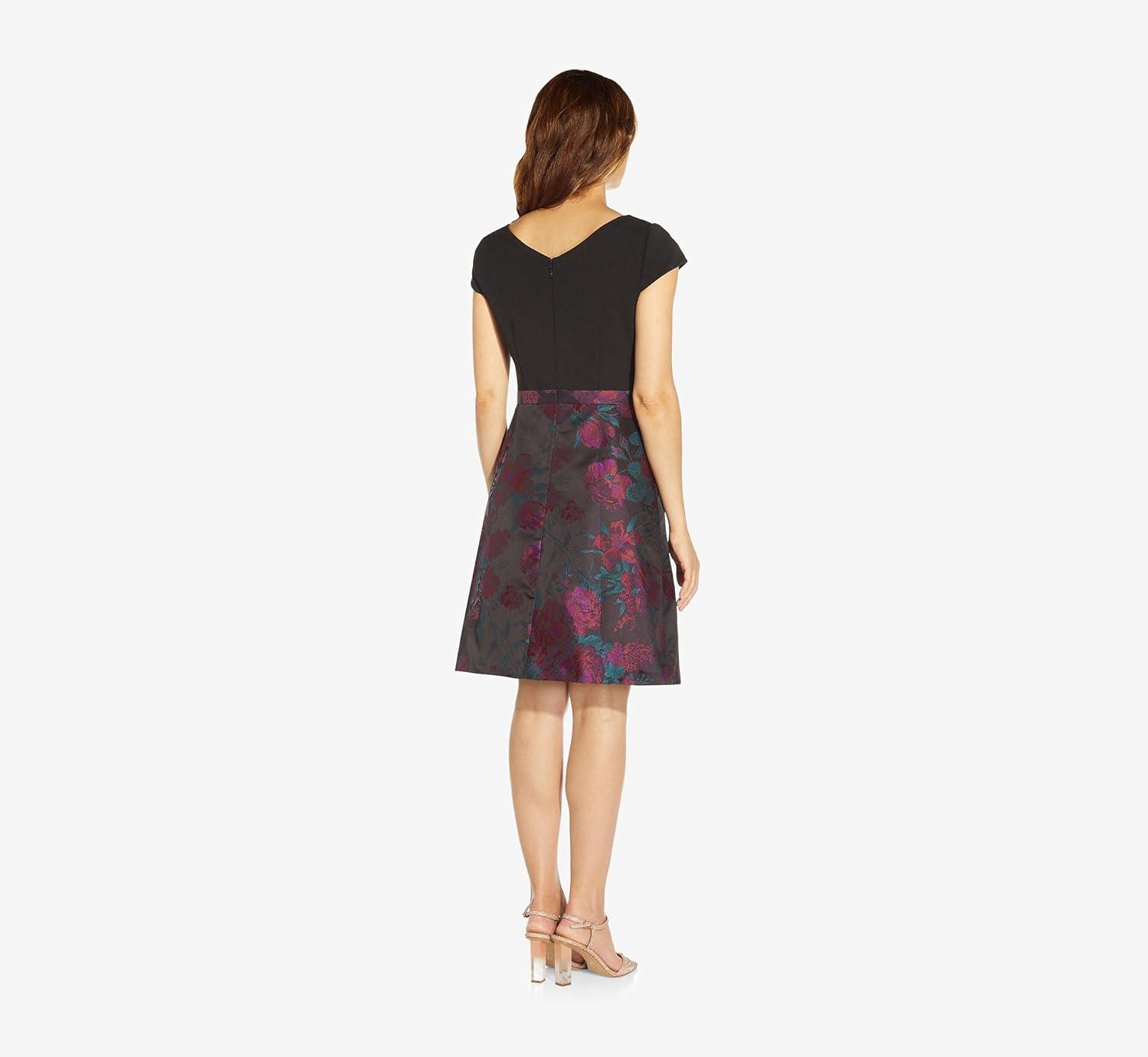 image:imageAdrianna Papell Womens Knit Crepe and Jacquard DressBlack Multi