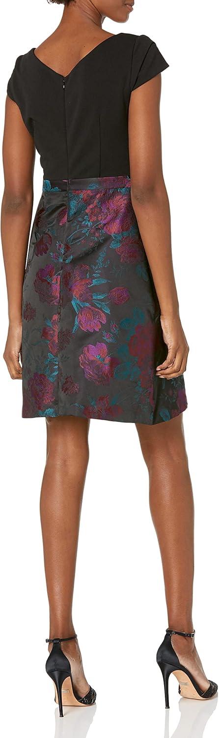 image:imageAdrianna Papell Womens Knit Crepe and Jacquard DressBlack Multi