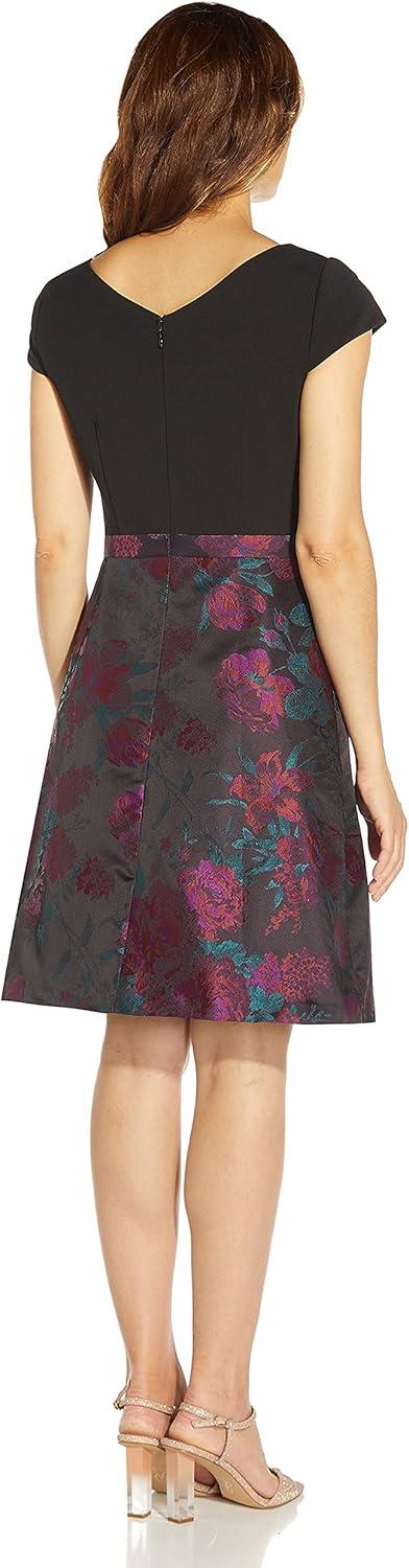 image:imageAdrianna Papell Womens Knit Crepe and Jacquard DressBlack Multi