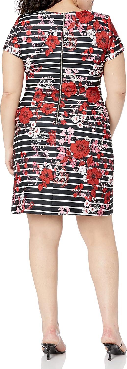 image:imageAdrianna Papell Womens Scuba Aline Cap Sleeve DressBlack Multi