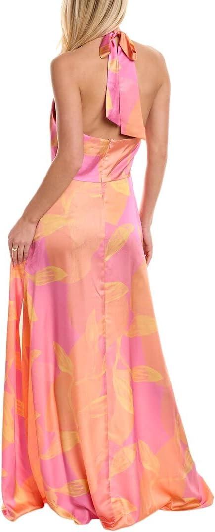image:imageAidan by Aidan Mattox Womens Halter Printed Maxi Dress Pink