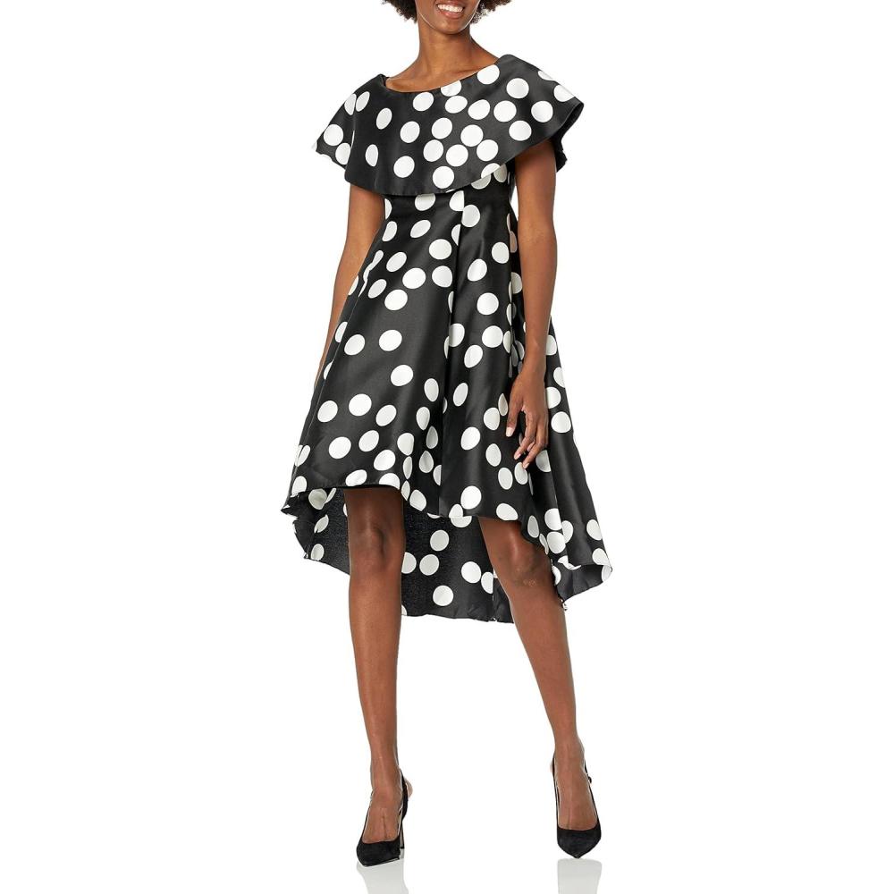 image:imageAdrianna Papell Womens Dot Mikado DressBlackIvory