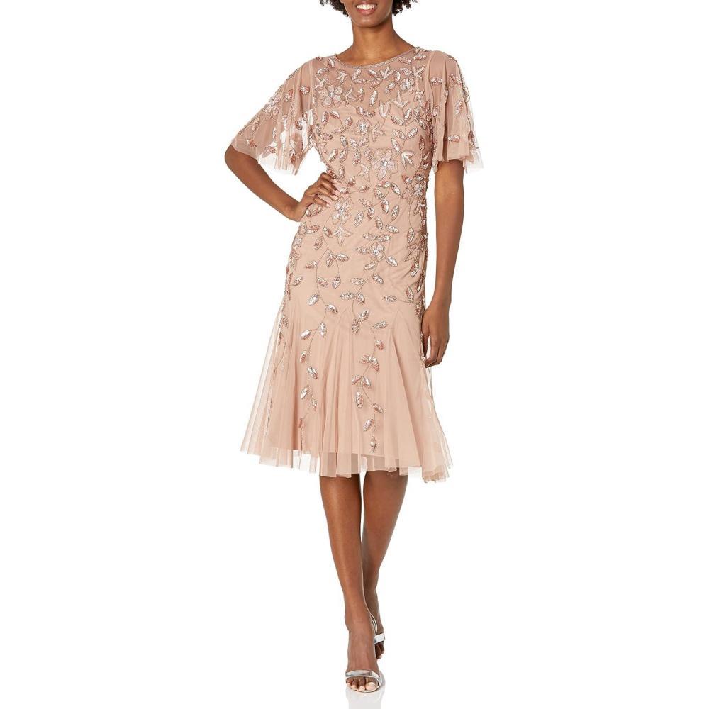 image:imageAdrianna Papell Womens Elegant Beaded Midi DressRose Gold