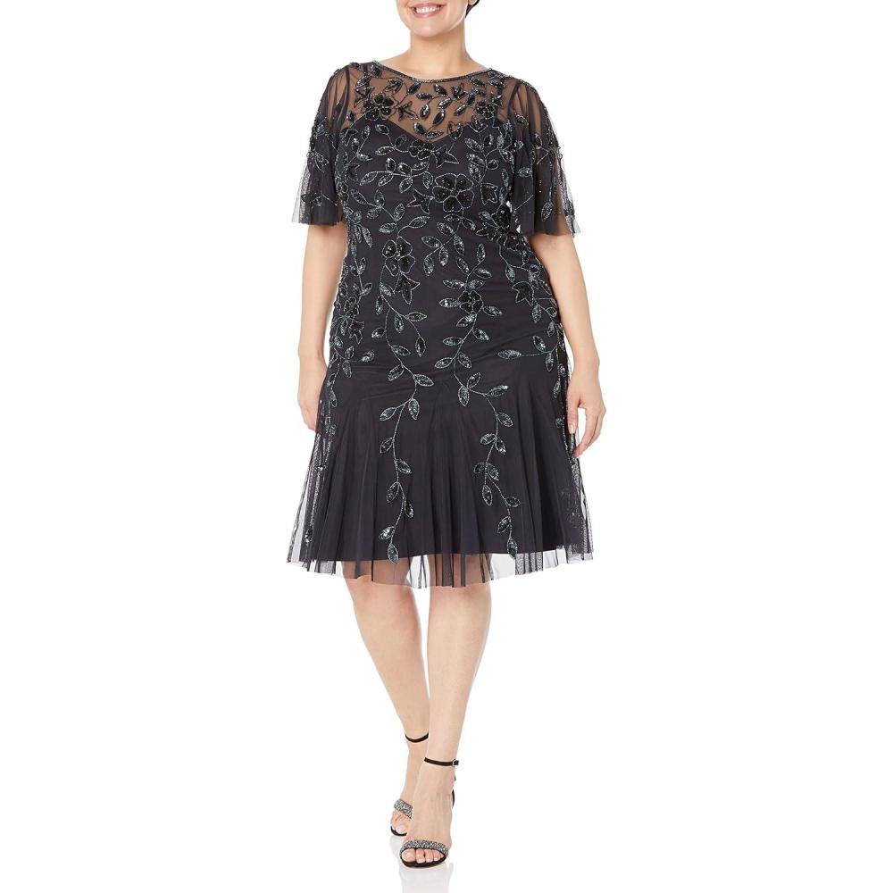 image:imageAdrianna Papell Womens Elegant Beaded Midi DressTwilight