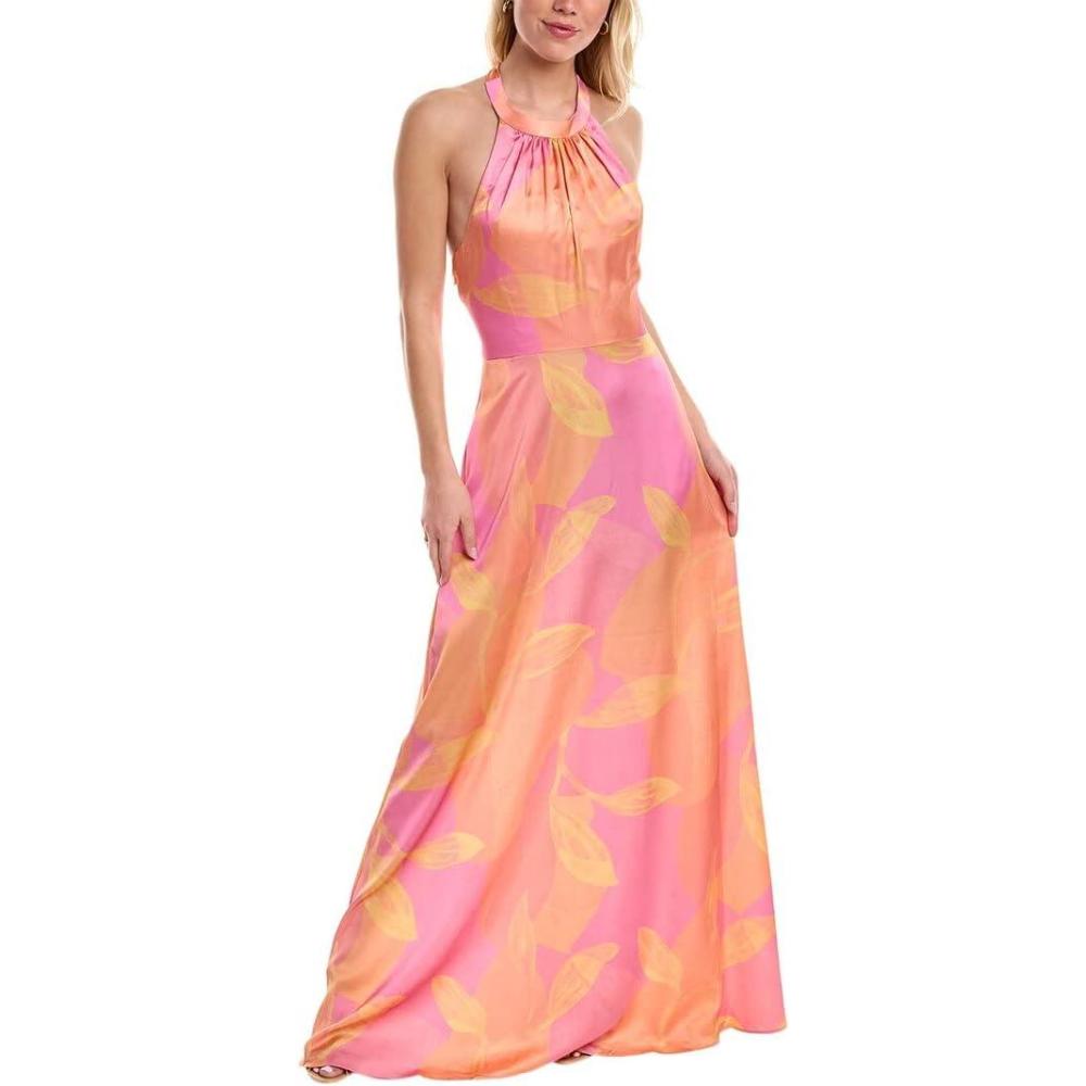 image:imageAidan by Aidan Mattox Womens Halter Printed Maxi Dress Pink