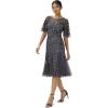 Adrianna Papell Women’s Elegant Beaded Midi Dress(Gunmetal)