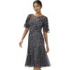 Adrianna Papell Women’s Elegant Beaded Midi Dress(Gunmetal)