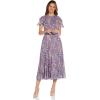 Adrianna Papell Womens Floral Print Ruffle Midi Dress(Purple Multi)