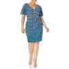 Adrianna Papell Womens Beaded V-Neckline Short Dress(Teal Sapphire)