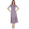 Adrianna Papell Womens Floral Print Ruffle Midi Dress(Purple Multi)