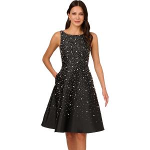 Adrianna Papell Women’s Bead Taffeta Midi Dress(Black/Ivory)