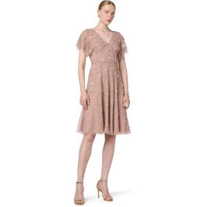 Adrianna Papell Women’s Beaded Flutter Dress(Rose Gold)
