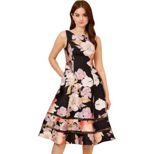 Adrianna Papell Womens Floral Mikado Dress(Black Multi)
