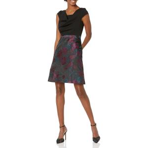 Adrianna Papell Women’s Knit Crepe and Jacquard Dress(Black Multi)