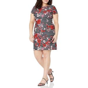 Adrianna Papell Womens Scuba A-line Cap Sleeve Dress(Black Multi)