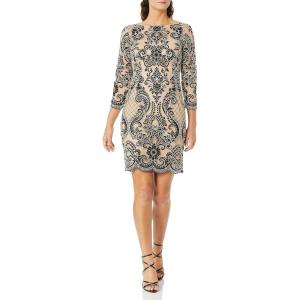 Aidan Mattox Womens 3/4 Sleeve Cocktail(Black/Ivory)