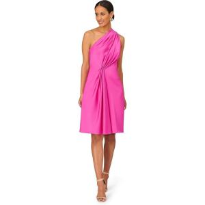 Women’s One Shoulder Pleated Midi(Magenta)