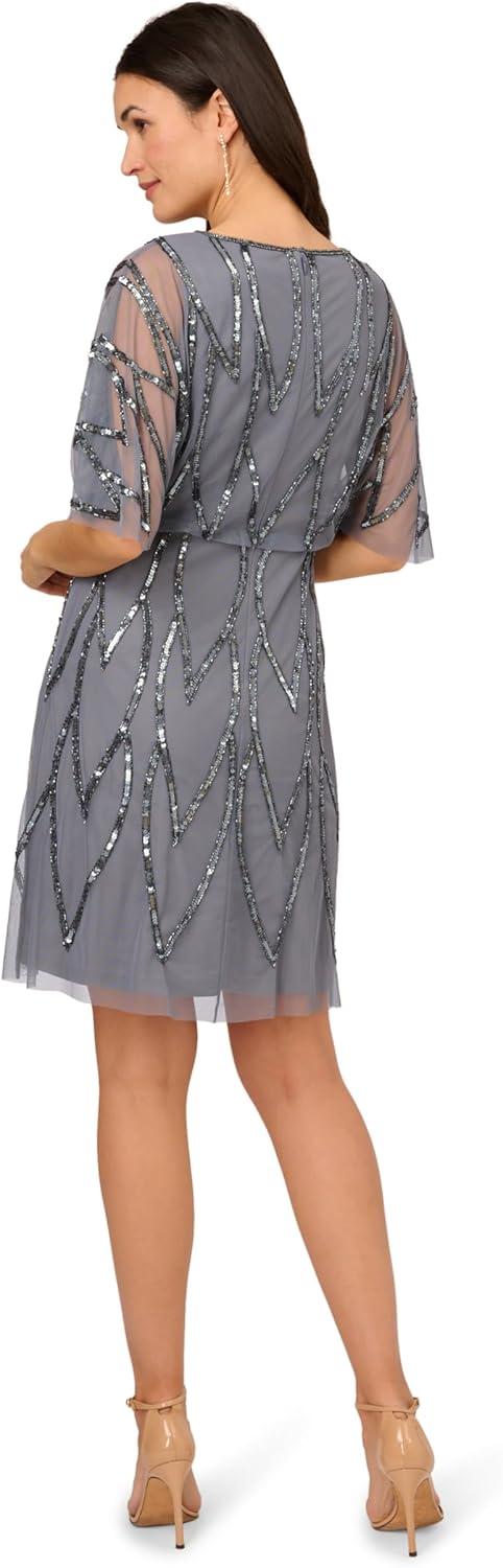 image:imageAdrianna Papell Womens Bead Mesh Wrap DressDusty Blue