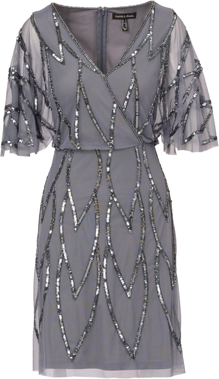 image:imageAdrianna Papell Womens Bead Mesh Wrap DressDusty Blue